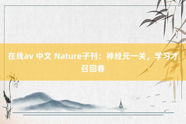 在线av 中文 Nature子刊：神经元一关，学习才召回春