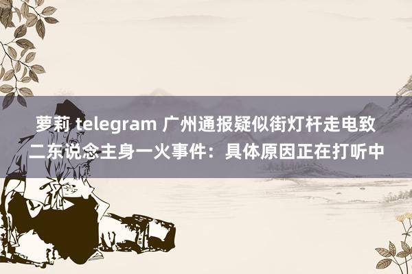 萝莉 telegram 广州通报疑似街灯杆走电致二东说念主身一火事件：具体原因正在打听中