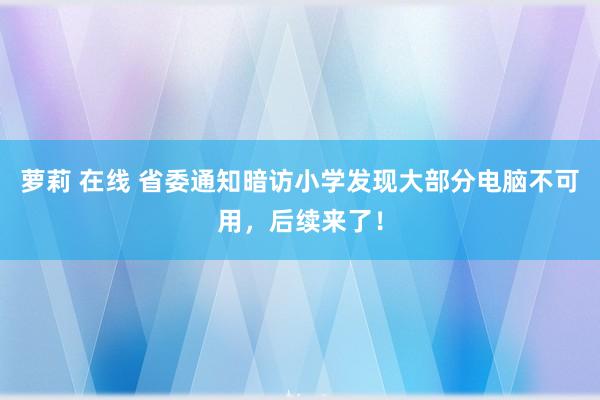 萝莉 在线 省委通知暗访小学发现大部分电脑不可用，后续来了！