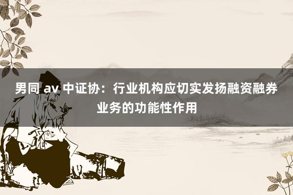 男同 av 中证协：行业机构应切实发扬融资融券业务的功能性作用