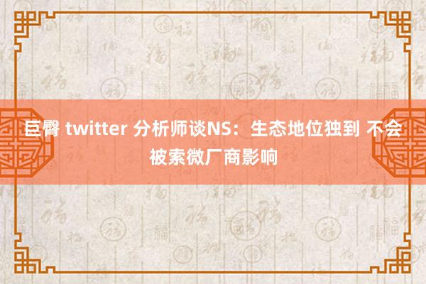 巨臀 twitter 分析师谈NS：生态地位独到 不会被索微厂商影响