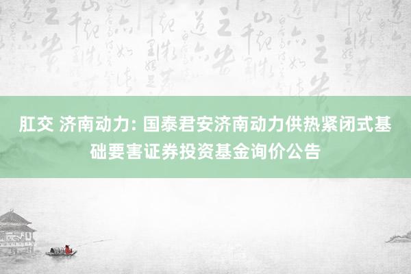 肛交 济南动力: 国泰君安济南动力供热紧闭式基础要害证券投资基金询价公告